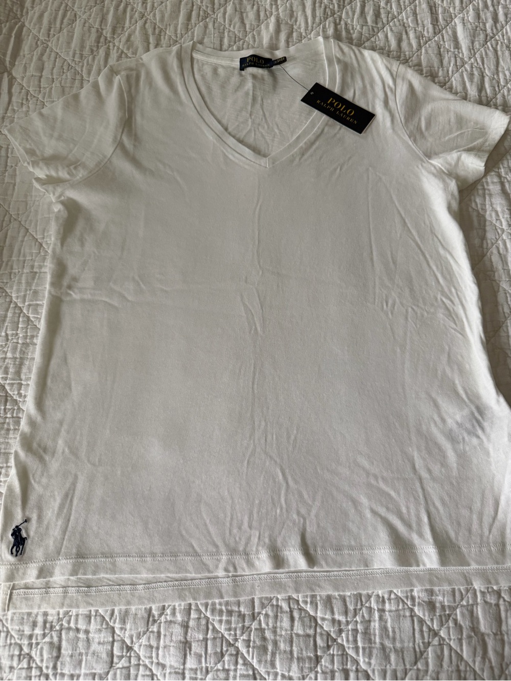 Polo Ralph Lauren White V-Neck Tee women's sz. med. NWT
